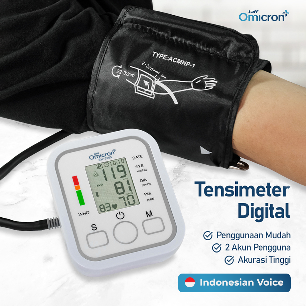 TaffOmicron Tensimeter Digital Pengukur Tekanan Darah Bahasa Indonesia - BW-3205
