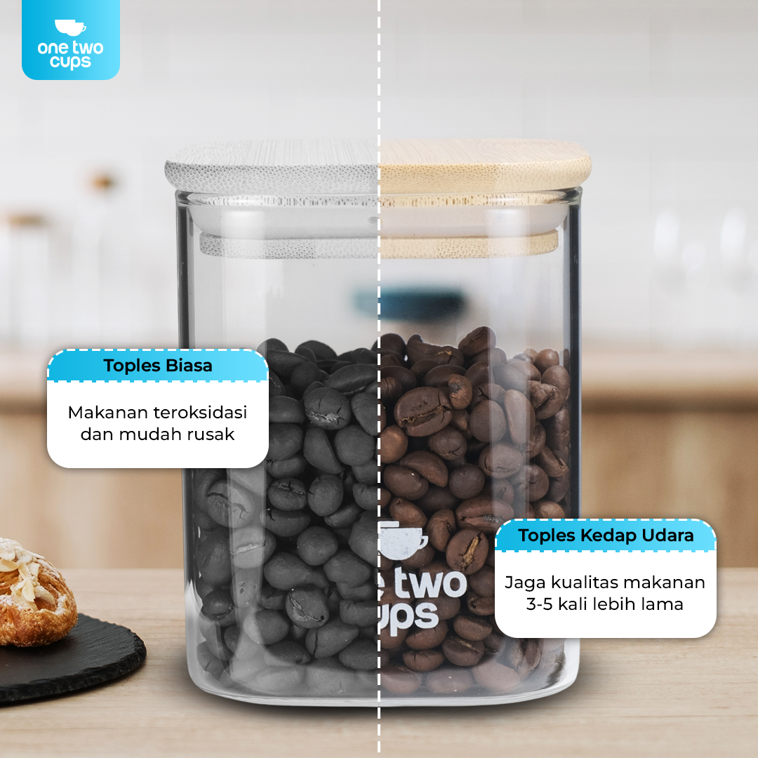 One Two Cups Toples Kaca Penyimpanan Makanan Kedap Udara Storage Jar - HC1019 - Gambar 3
