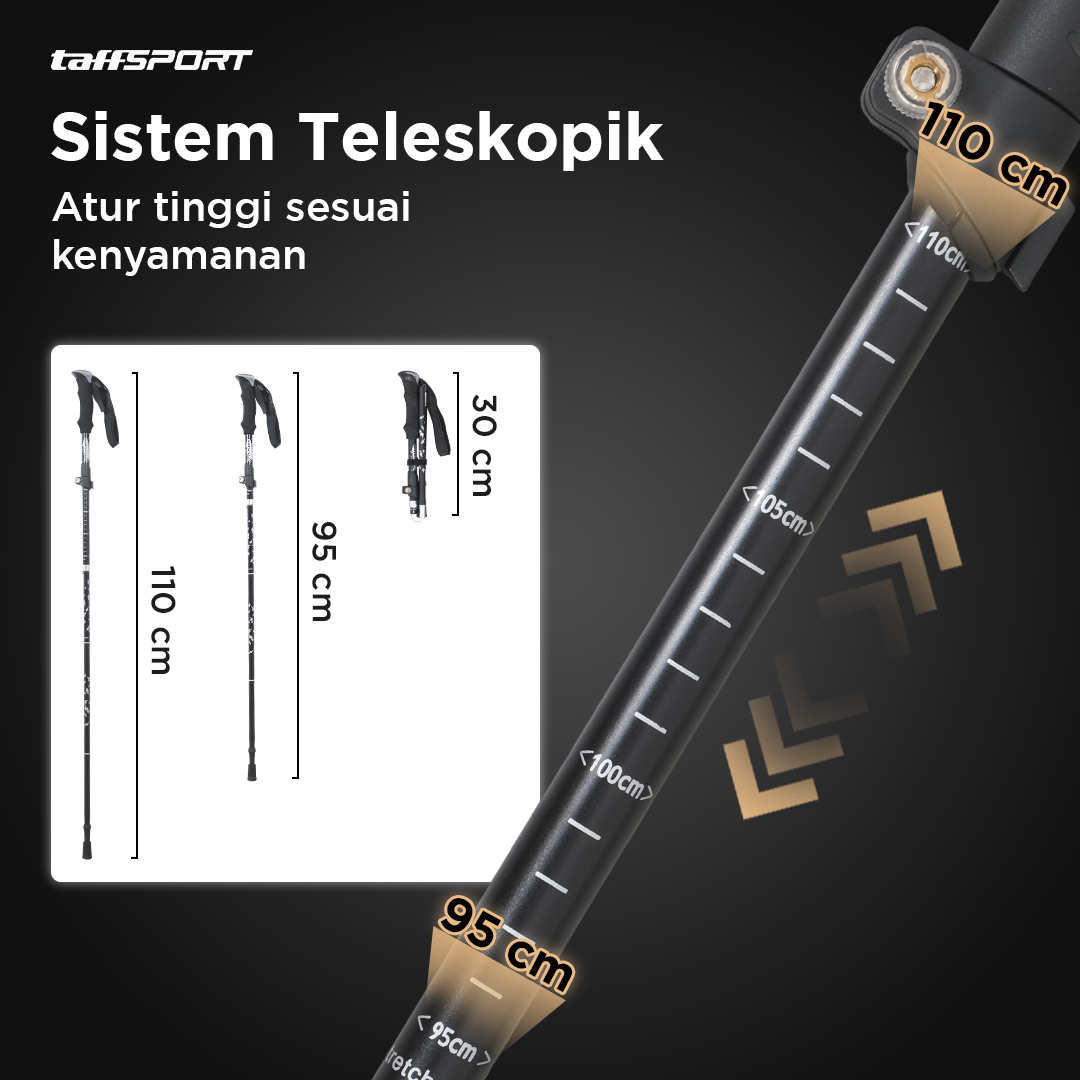 TaffSPORT Tongkat Hiking Trekking Pole 110cm Foldable 30cm - 101
