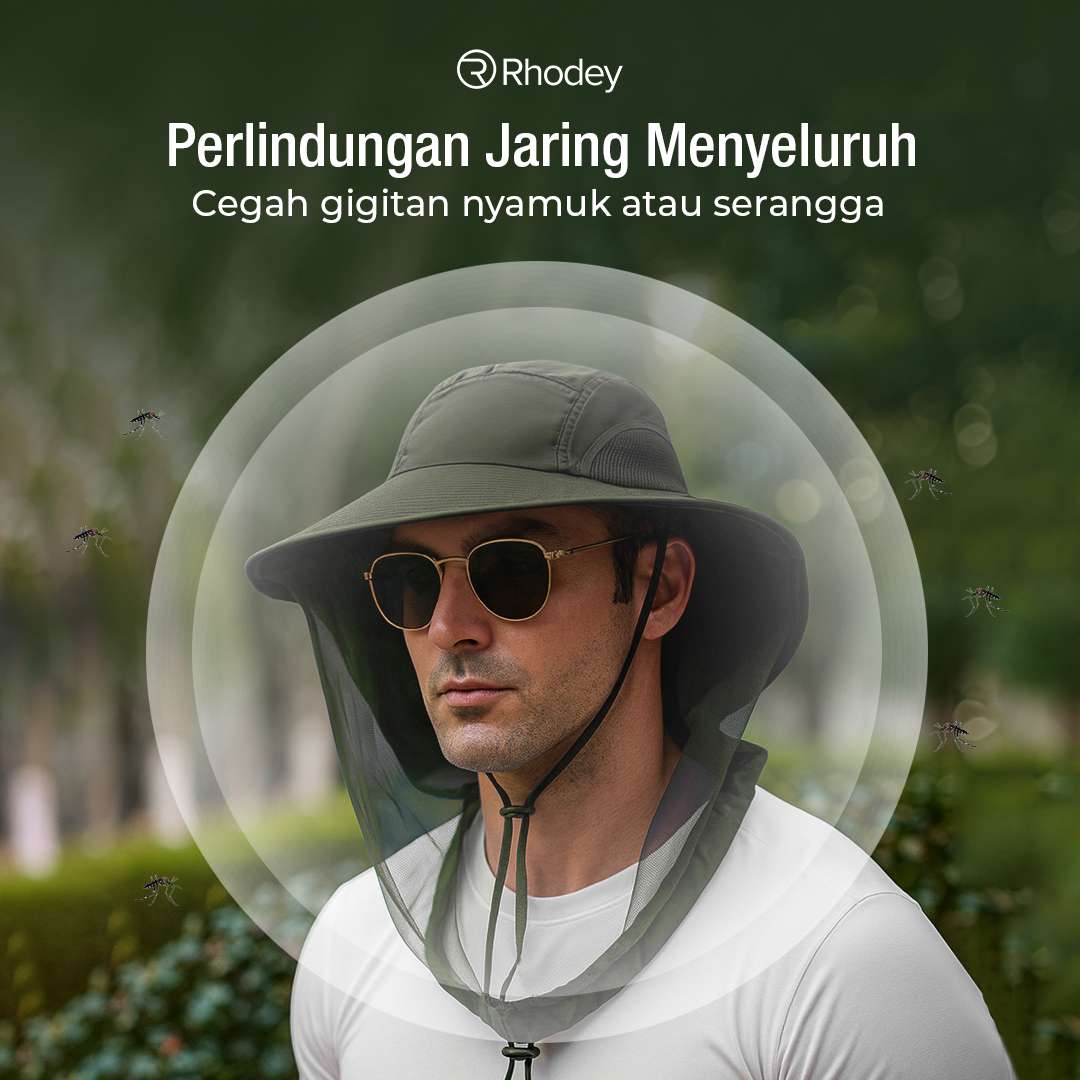 Rhodey Topi Rimba Outdoor Anti Nyamuk UV Protection Boonie Hat - UF122