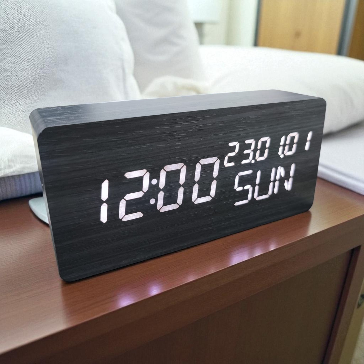 Lovin Jam Weker Alarm Digital Kayu Clock Temperatur Voice Control - TX602