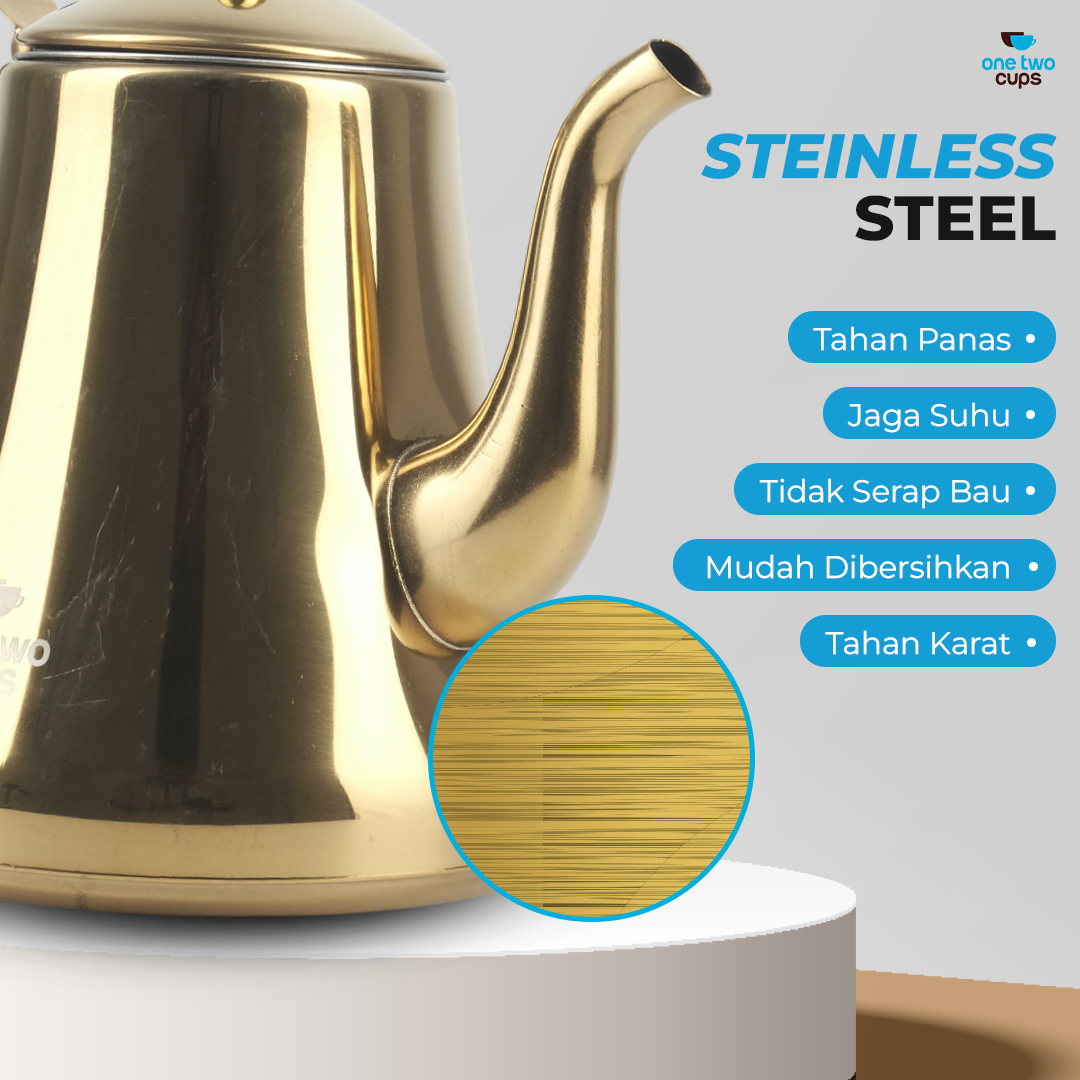 One Two Cups Teko Teh Stainless Steel Saringan Teapot 1.6L - HS4012