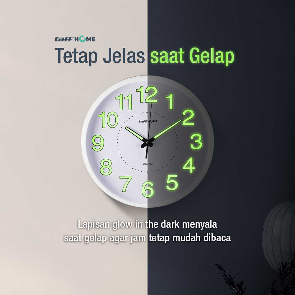 TaffHOME Jam Dinding Bulat Quartz Luminous Glow in The Dark 30cm - Gambar 5