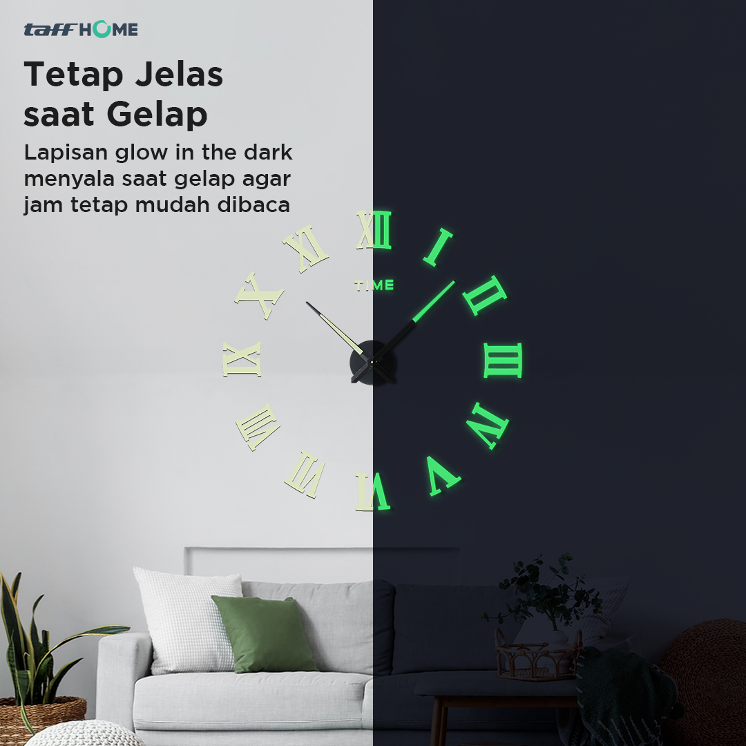 TaffHOME Jam Dinding Besar DIY Giant Clock Glow in The Dark 90-100cm - DIY-106