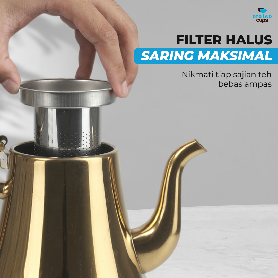 One Two Cups Teko Teh Stainless Steel Saringan Teapot 1.6L - HS4012