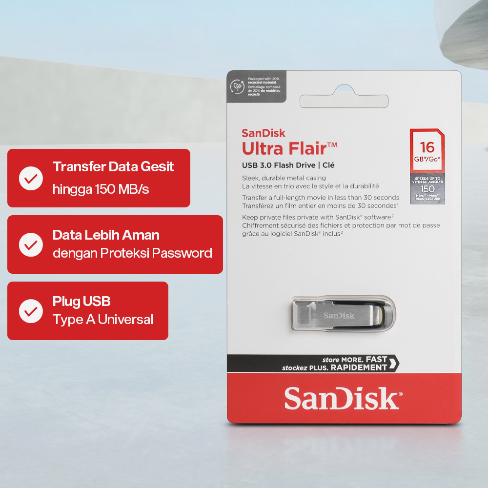SanDisk Ultra Flair Flashdisk USB 3.0 Fast Read High Speed Metal Case - SDCZ73