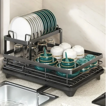 NYTRYD Rak Piring Dapur 2 Susun Draining Rack Plate Bowls Carbon Steel - NY-3