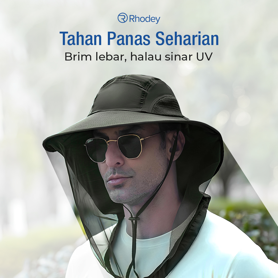 Rhodey Topi Rimba Outdoor Anti Nyamuk UV Protection Boonie Hat - UF122