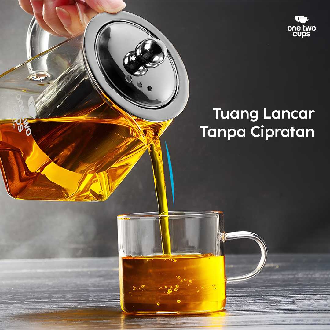 One Two Cups Teko Teh Kaca Borosilikat Saringan Tahan Panas Teapot - TP-761 - Gambar 5