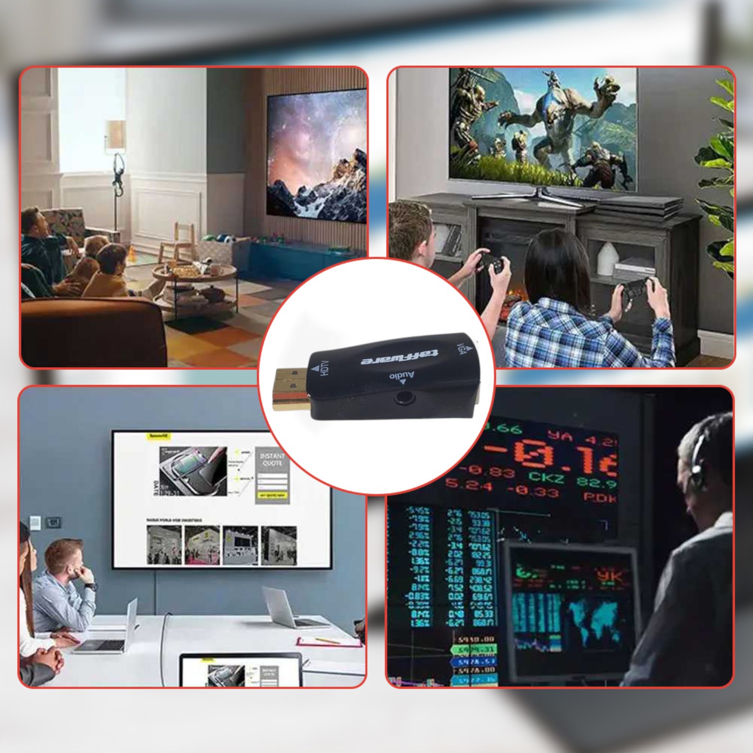 Taffware Converter Adaptor HDMI ke VGA dan AUX 1080P Proyektor Monitor - S-PC-0389
