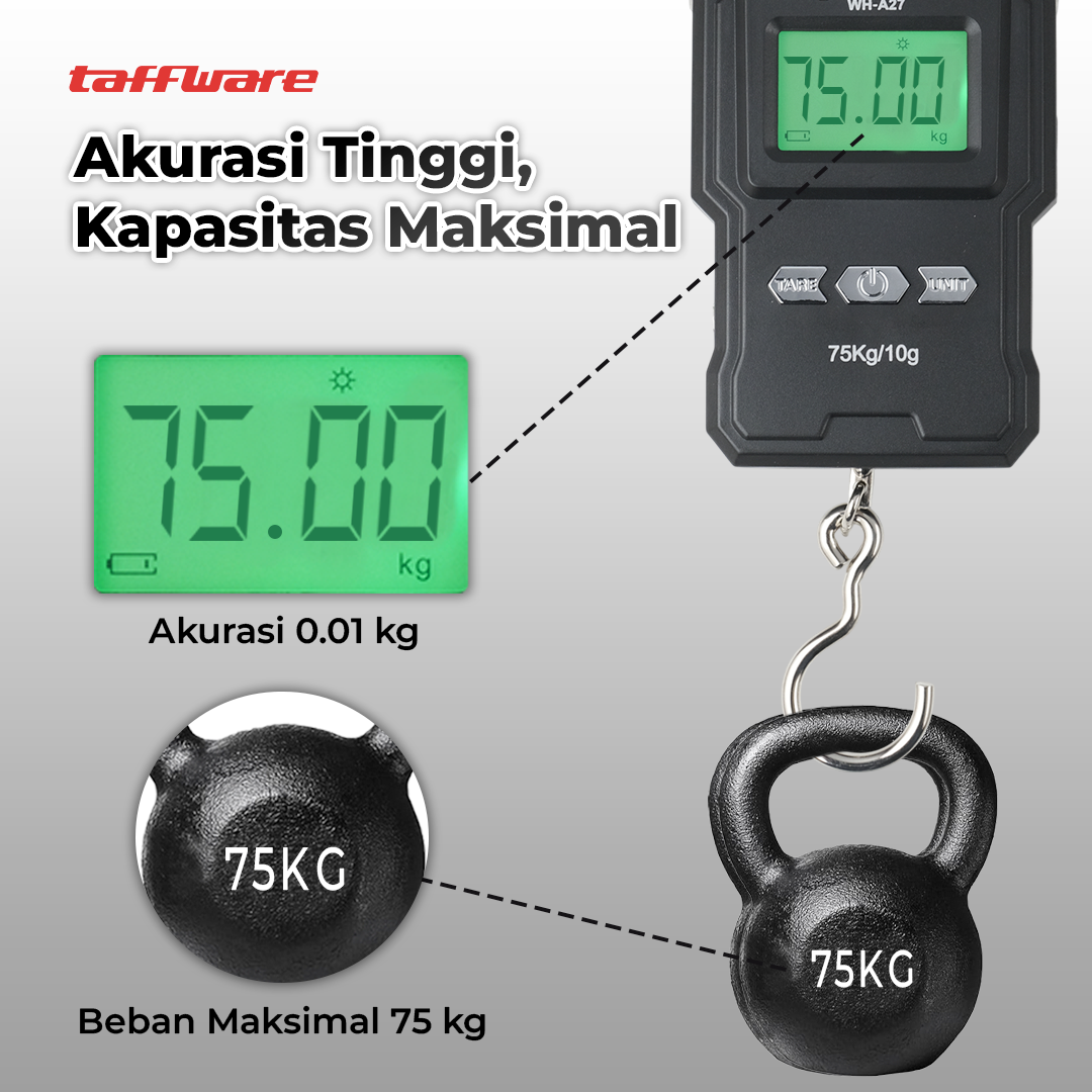 Taffware Digipounds Timbangan Koper Tas Digital Scale 75kg 0.01kg - WH-A27