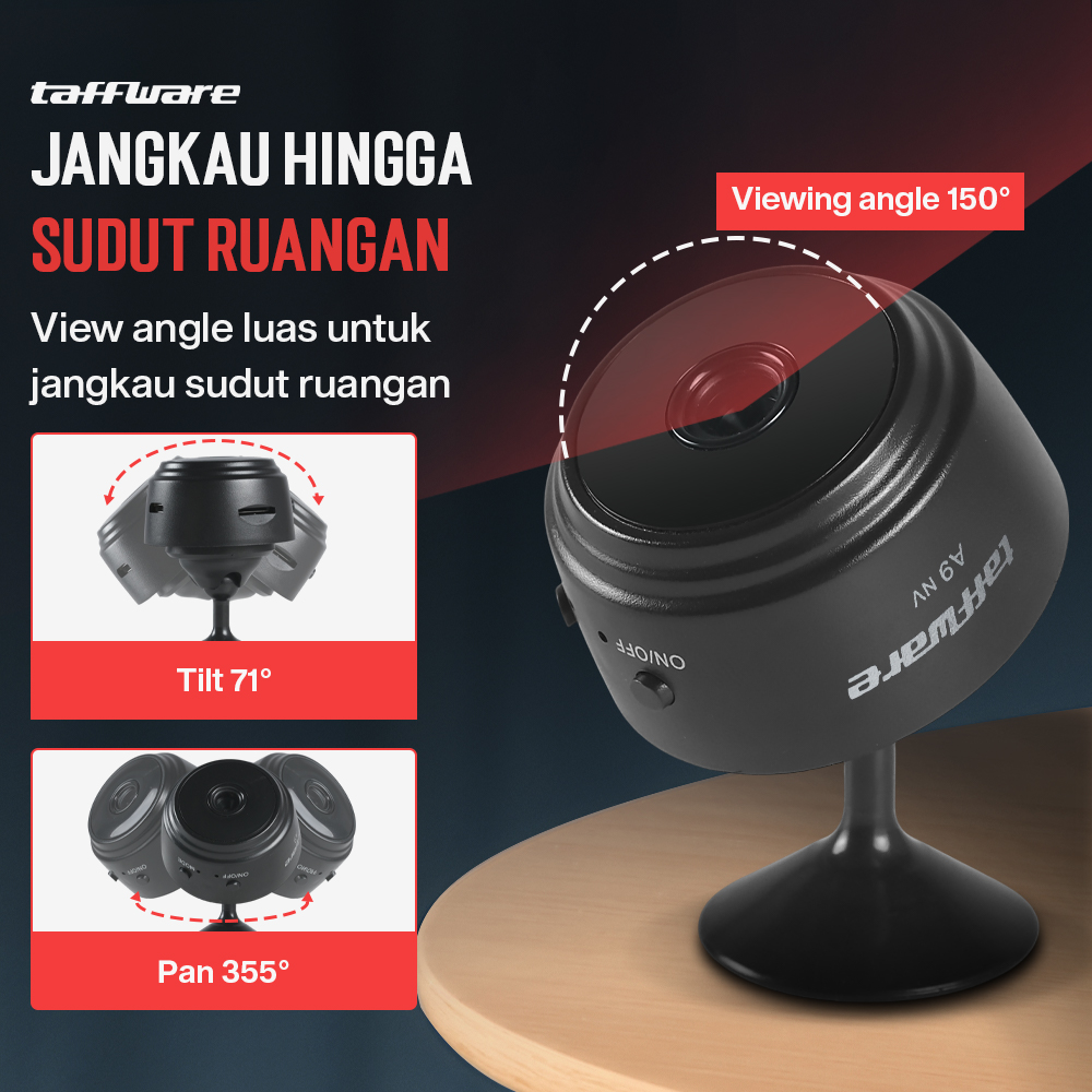 Taffware Mini WiFi IP Camera CCTV Wide Angle Nightvision 1080P - A9NV