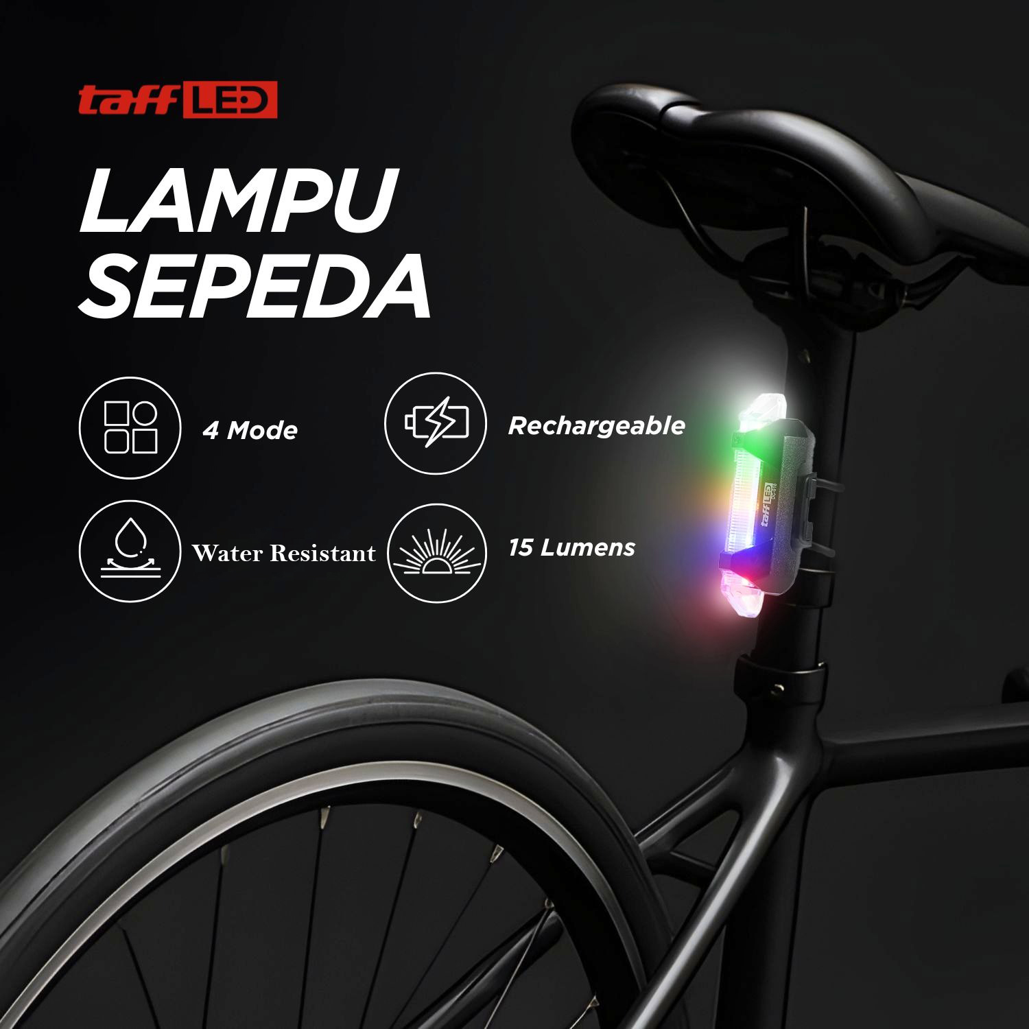 TaffLED Lampu Belakang Sepeda LED Waterproof Tail Light 15 Lumens - DC-918