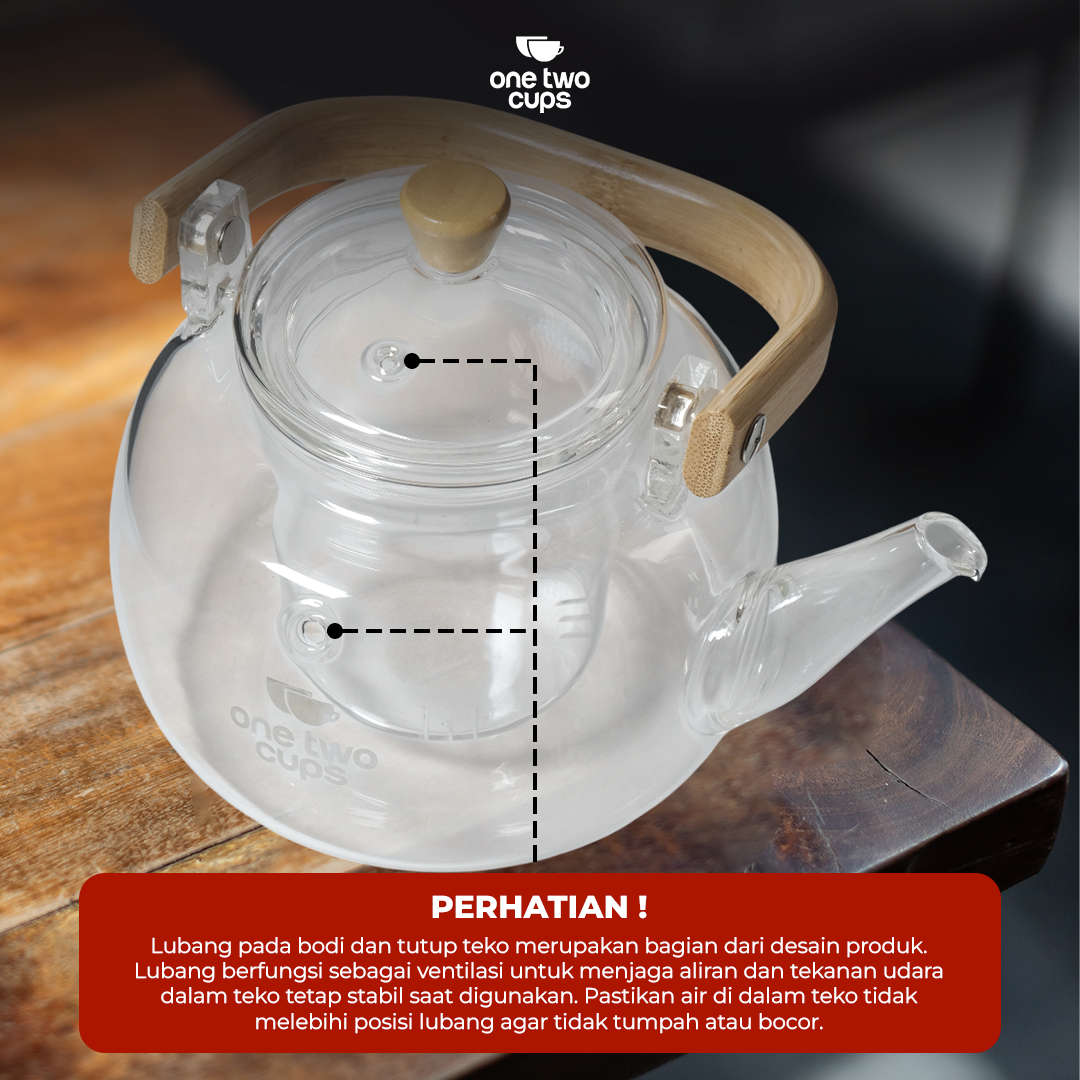 One Two Cups Teko Teh Kaca Borosilikat Saringan Tahan Panas Teapot - 8CV101 - Gambar 5