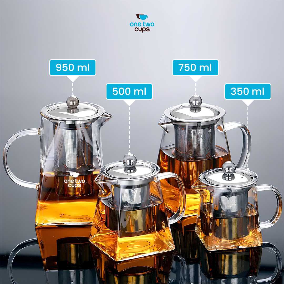 One Two Cups Teko Teh Kaca Borosilikat Saringan Tahan Panas Teapot - TP-761 - Gambar 6