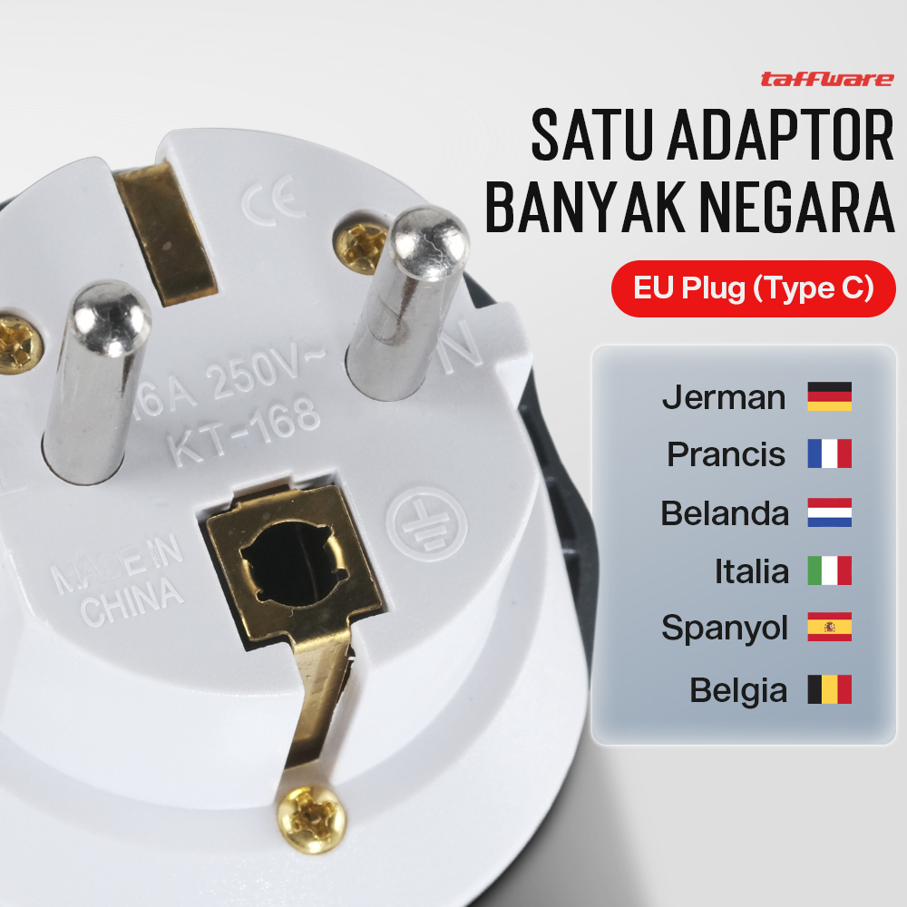 Taffware Loop Universal Travel Adaptor AU US UK to EU Plug 16A - N16