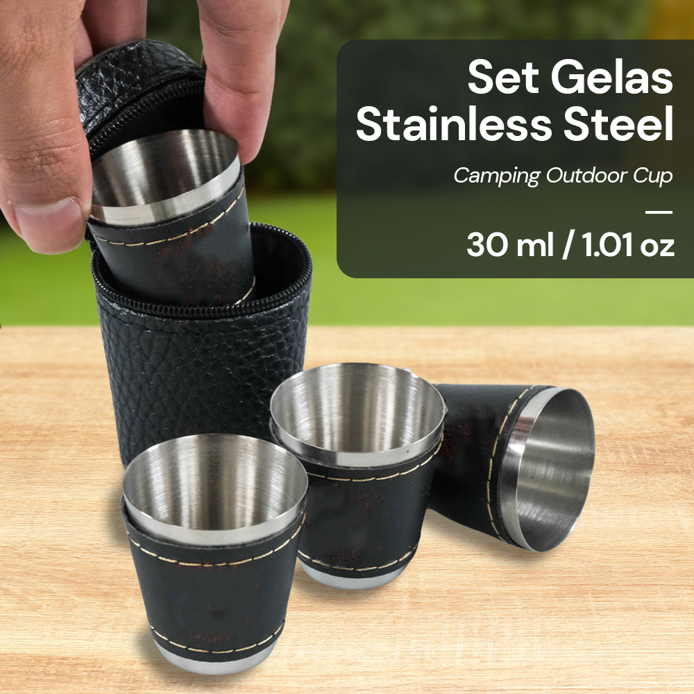 One Two Cups Set Gelas Camping Stainless Steel Travel Mug 30ml 4 PCS - S425