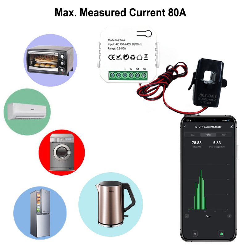 Tuya Smart Energy Meter 80A WiFi with Current Transformer Clamp kWh - PJ-MGW1103