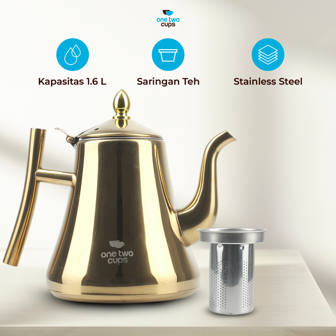 One Two Cups Teko Teh Stainless Steel Saringan Teapot 1.6L - HS4012