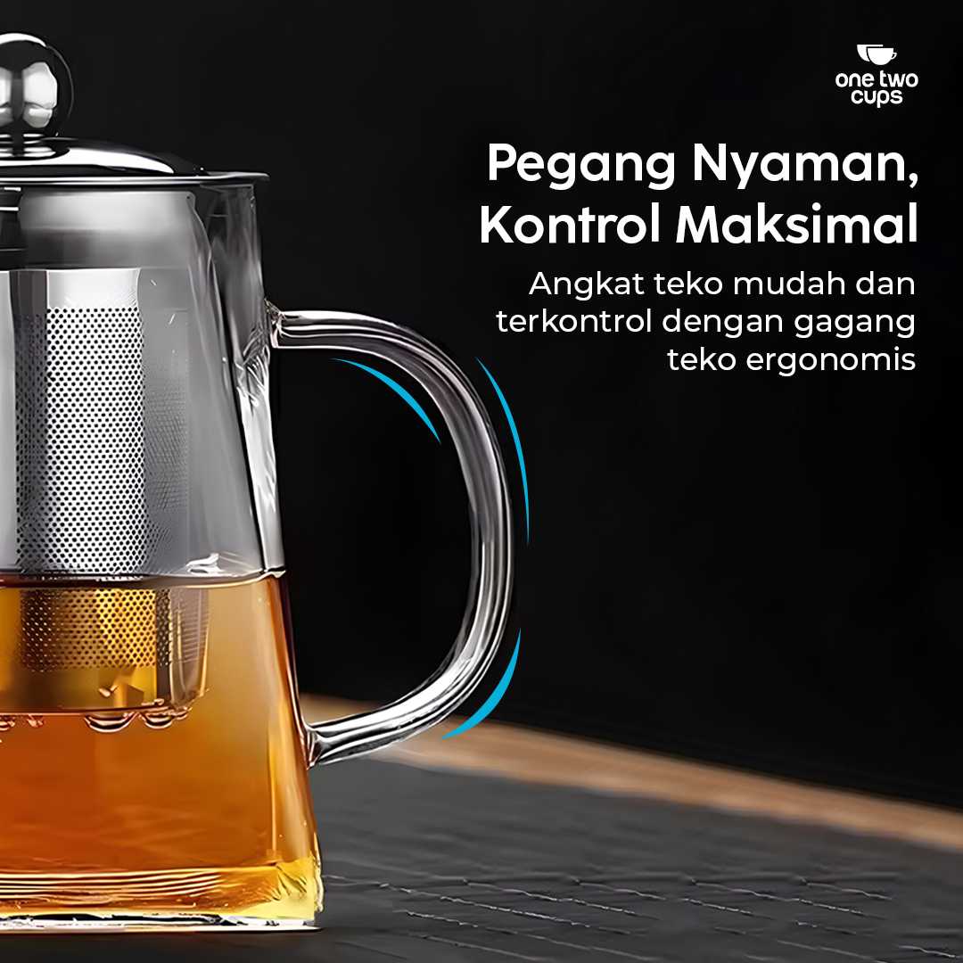 One Two Cups Teko Teh Kaca Borosilikat Saringan Tahan Panas Teapot - TP-761 - Gambar 4