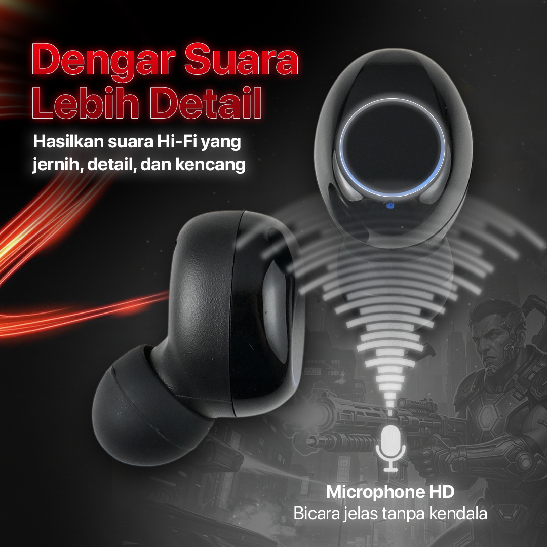 VAORLO Earphone Bluetooth 5.3 TWS Gaming HIFI Stereo Sound HD Call - M90 Pro