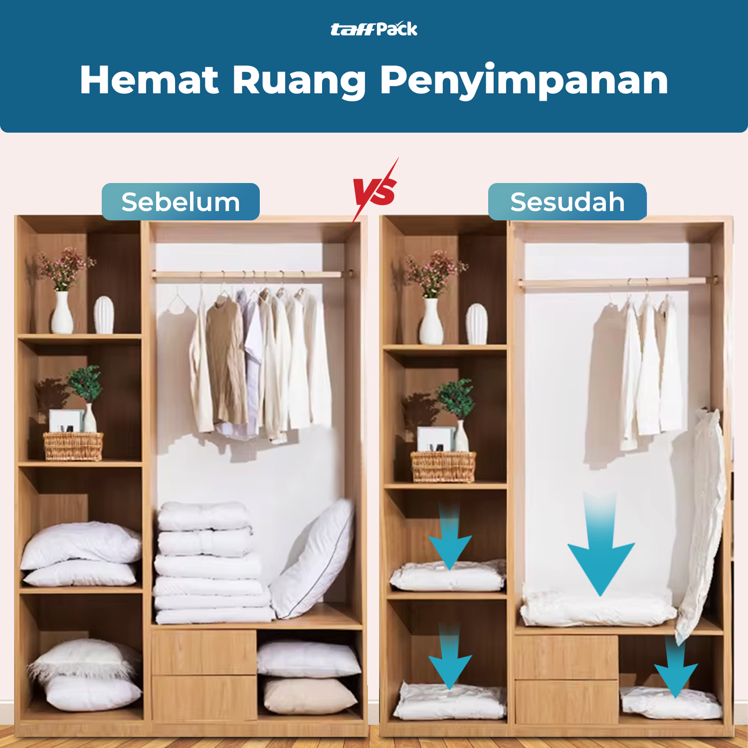 TaffPACK Kantong Plastik Vakum Pakaian Travel Vacuum Bag 50x70cm 5 PCS - WB70