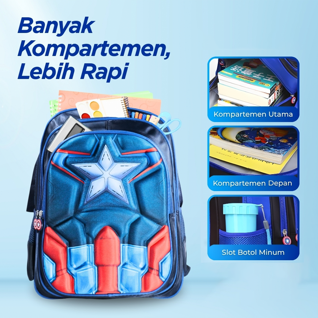 JINMA HONGJIA Tas Sekolah Anak Karakter Kartun Captain America - KKH001