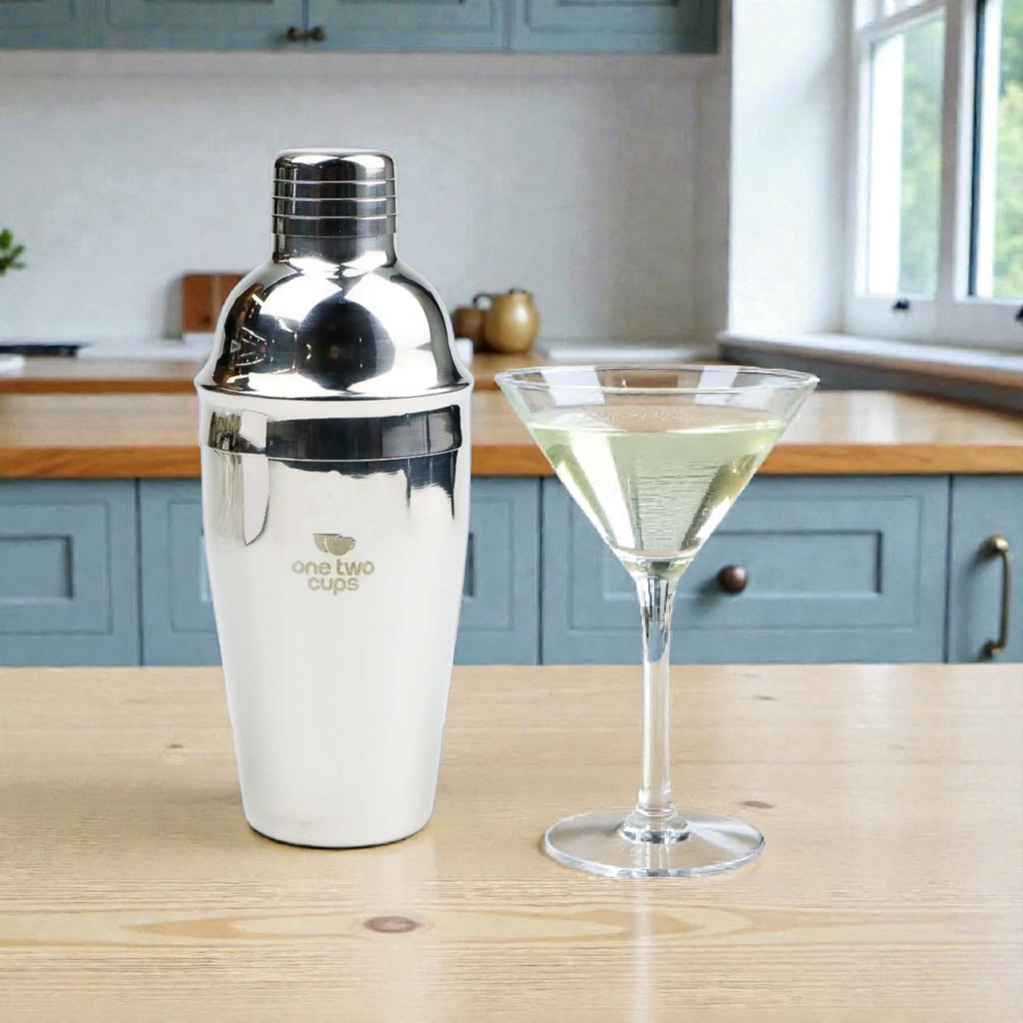 One Two Cups Cocktail Shaker Bartender Boston Style Stainless Steel - JJ60048