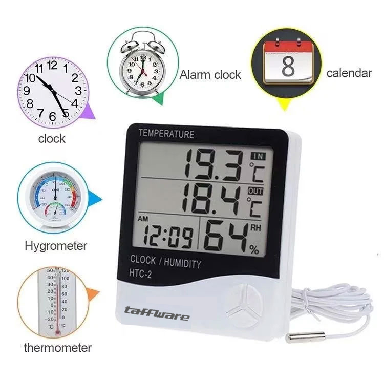 Taffware Alat Pengukur Suhu Humidity Digital Temperature Meter Clock - HTC-2