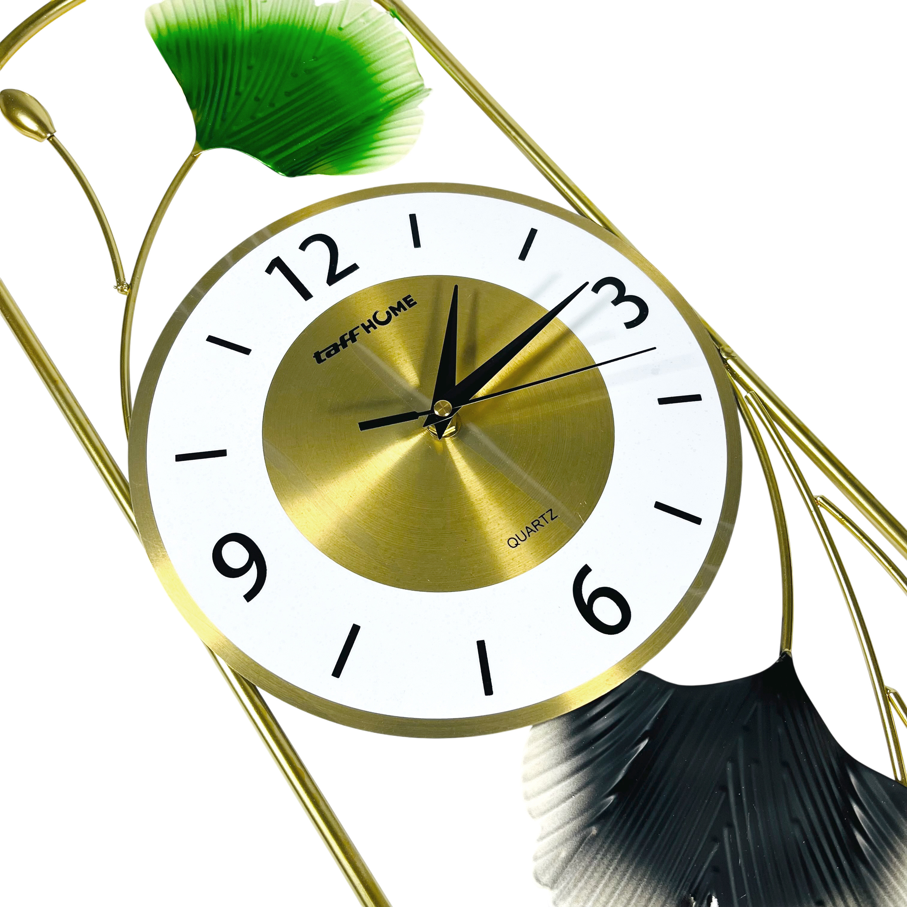TaffHOME Jam Dinding Aesthetic Ginkgo Biloba Iron Silent Clock 77cm - M2126