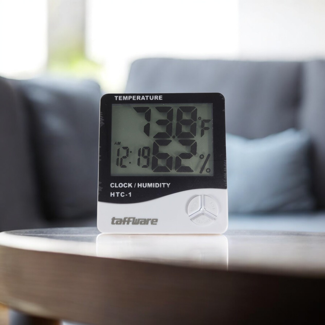 Taffware Termometer Suhu Ruangan Humidity Hygrometer Clock Calendar - HTC-1