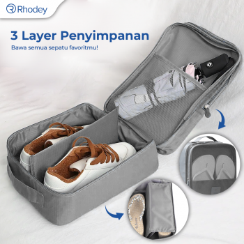 Rhodey Tas Sepatu 3 Layer Travel Organizer Shoes Bag Nylon Mesh Oxford - LK-20