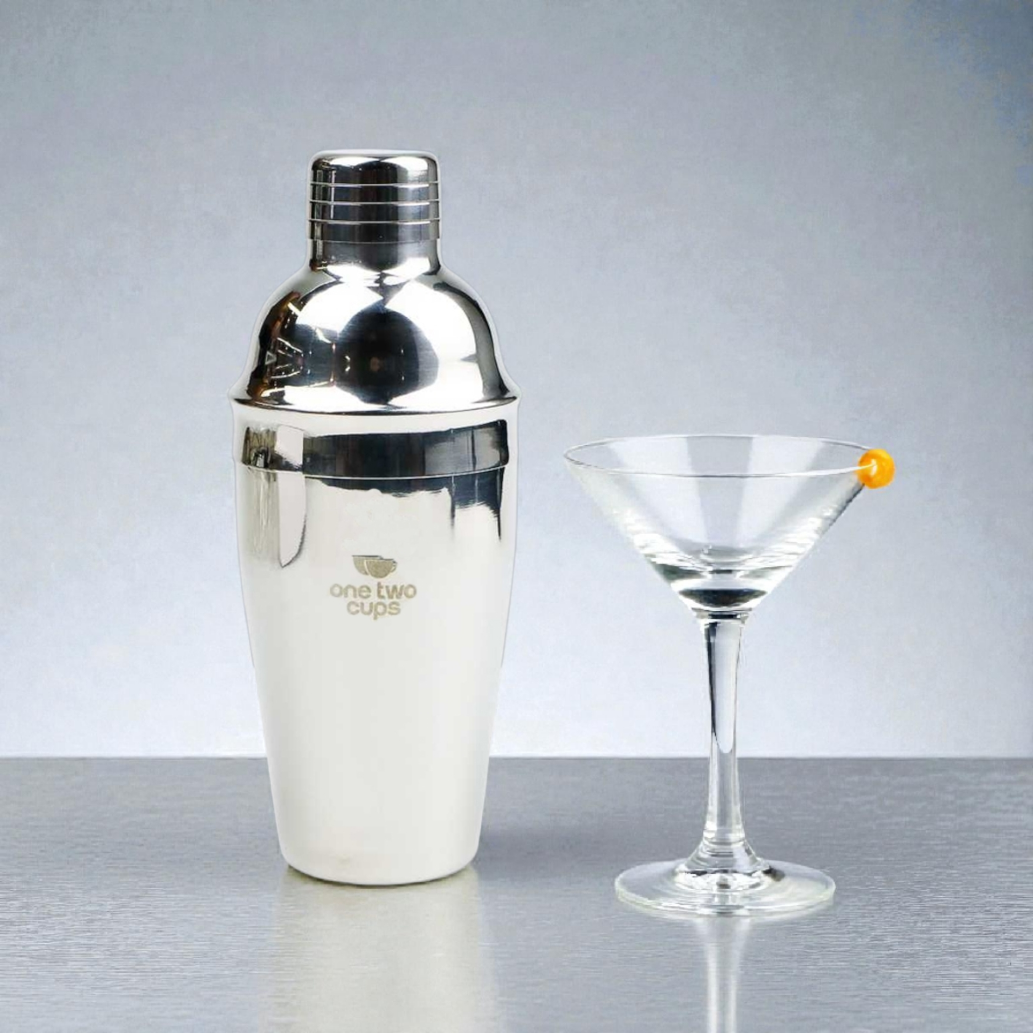 One Two Cups Cocktail Shaker Bartender Boston Style Stainless Steel - JJ60048