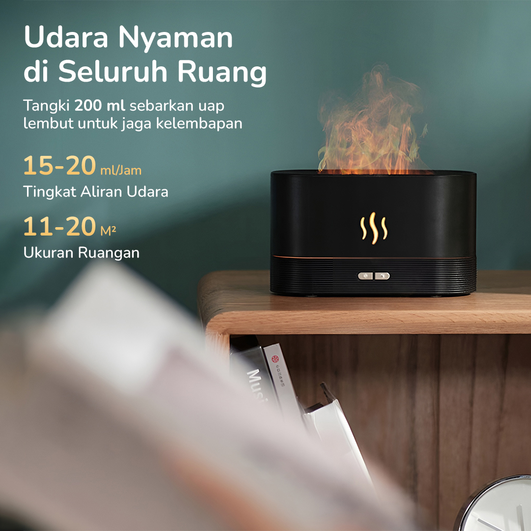 REUP Air Humidifier Mini Ultrasonic Aroma Diffuser Flame Light 200ml - DQ701
