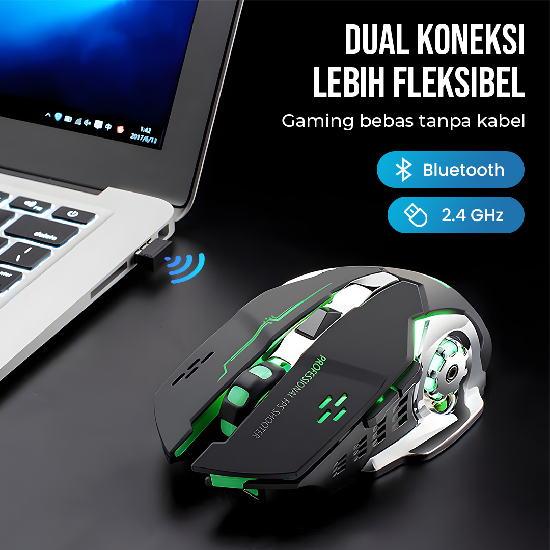 T-WOLF Mouse Gaming Wireless Bluetooth Optical 2.4GHz Silent 1600DPI - Q13