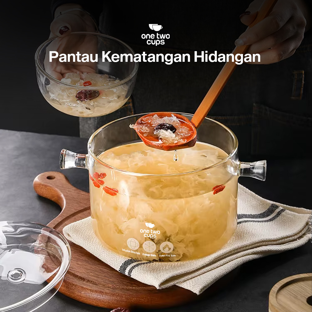 One Two Cups Panci Kaca Glass Cooking Pot Tahan Panas Api 16cm - YWJ-1265