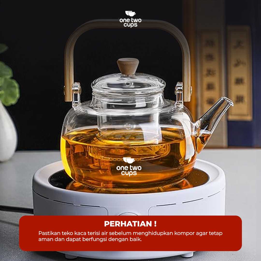 One Two Cups Teko Teh Kaca Borosilikat Saringan Tahan Panas Teapot - 8CV101 - Gambar 4