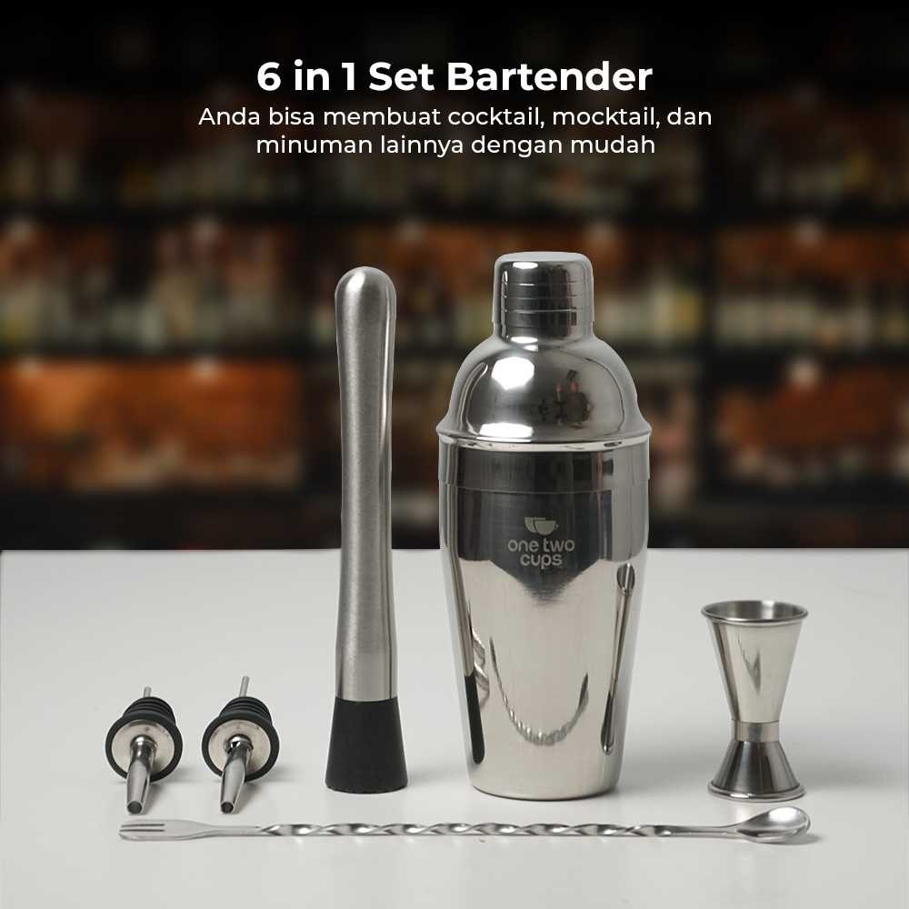 One Two Cups 6 in 1 Bartender Cobbler Cocktail Shaker 550ml - BA016