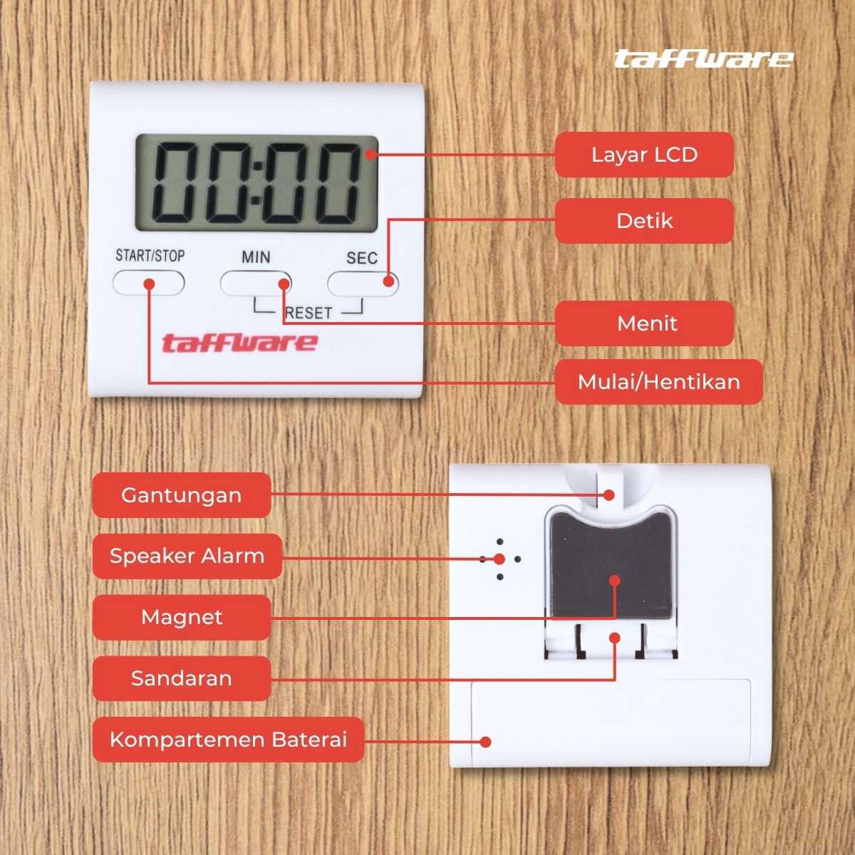Taffware Timer Masak Dapur Countdown Digital Alarm Clock - T10 - Gambar 6