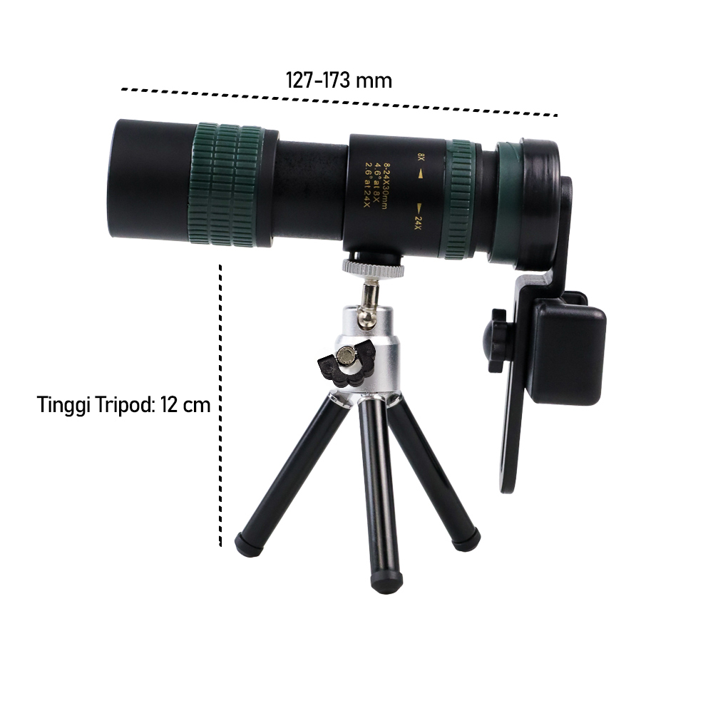 APEXEL Lensa Kamera Smartphone Telephoto Zoom HD 8-24X30 Monocular - APL-8-24X30
