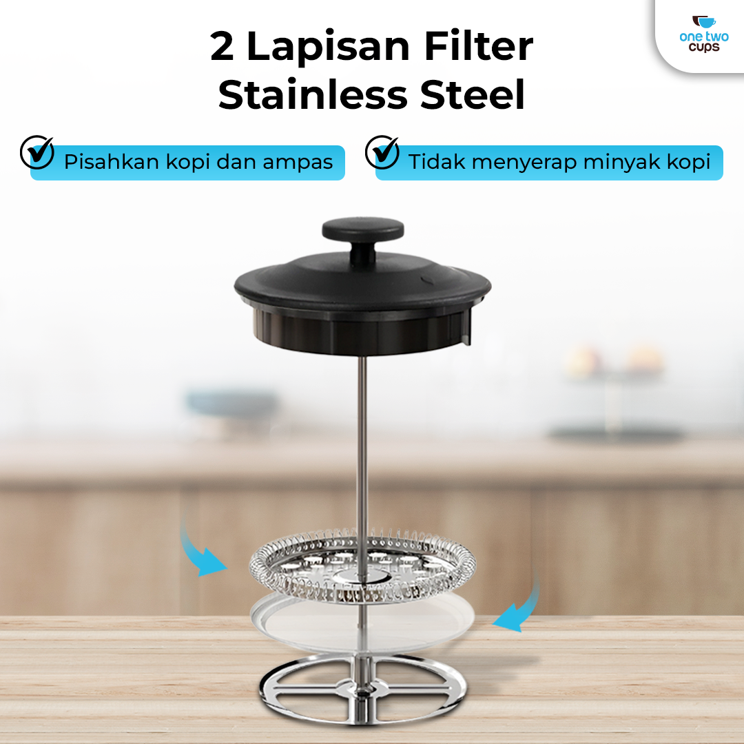 One Two Cups French Press Coffee Maker Pot Plunger Glass - FN40 - Gambar 4