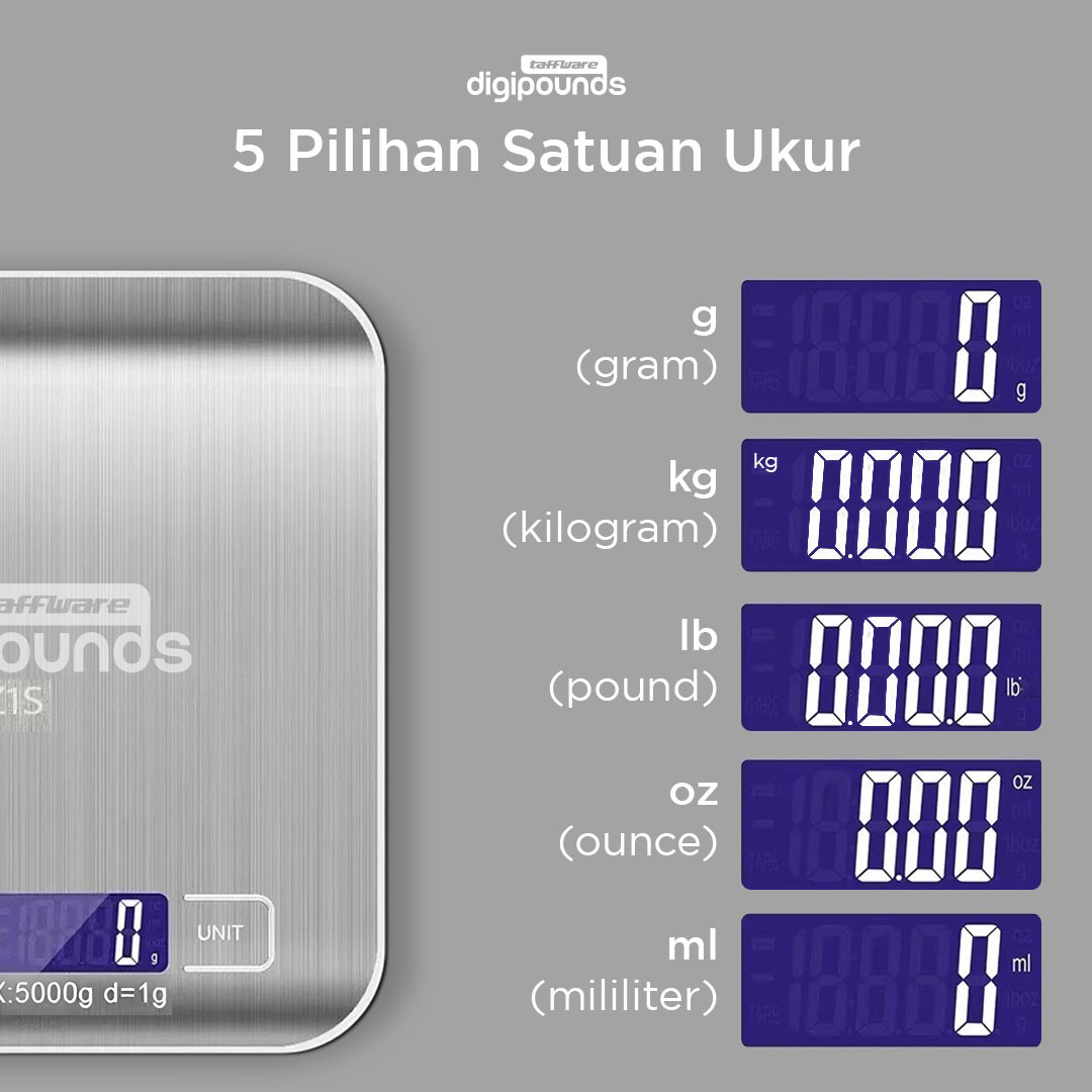 Taffware Digipounds Timbangan Dapur Mini Digital Scale 5kg 1g - Z1S