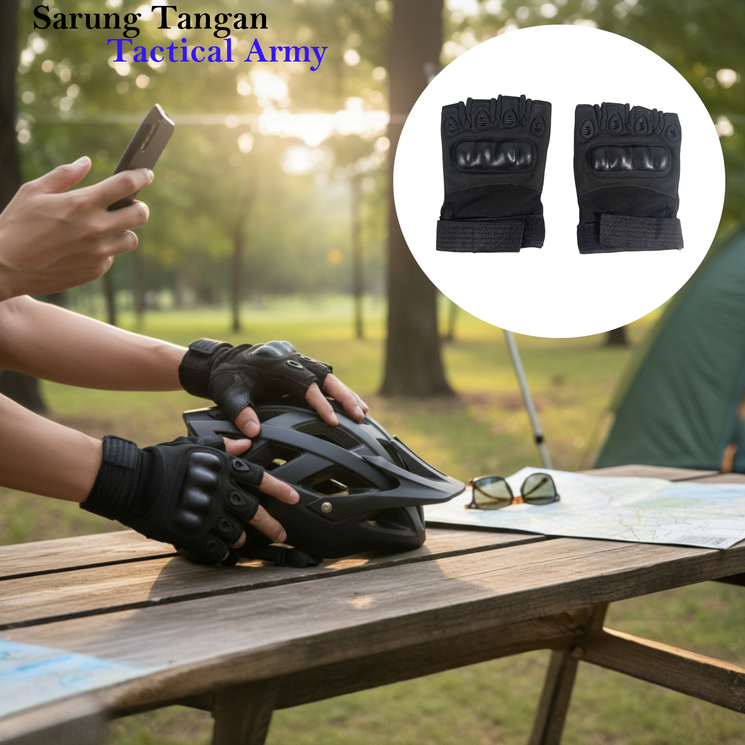 TaffSPORT Sarung Tangan Tactical Army Half Finger - A6