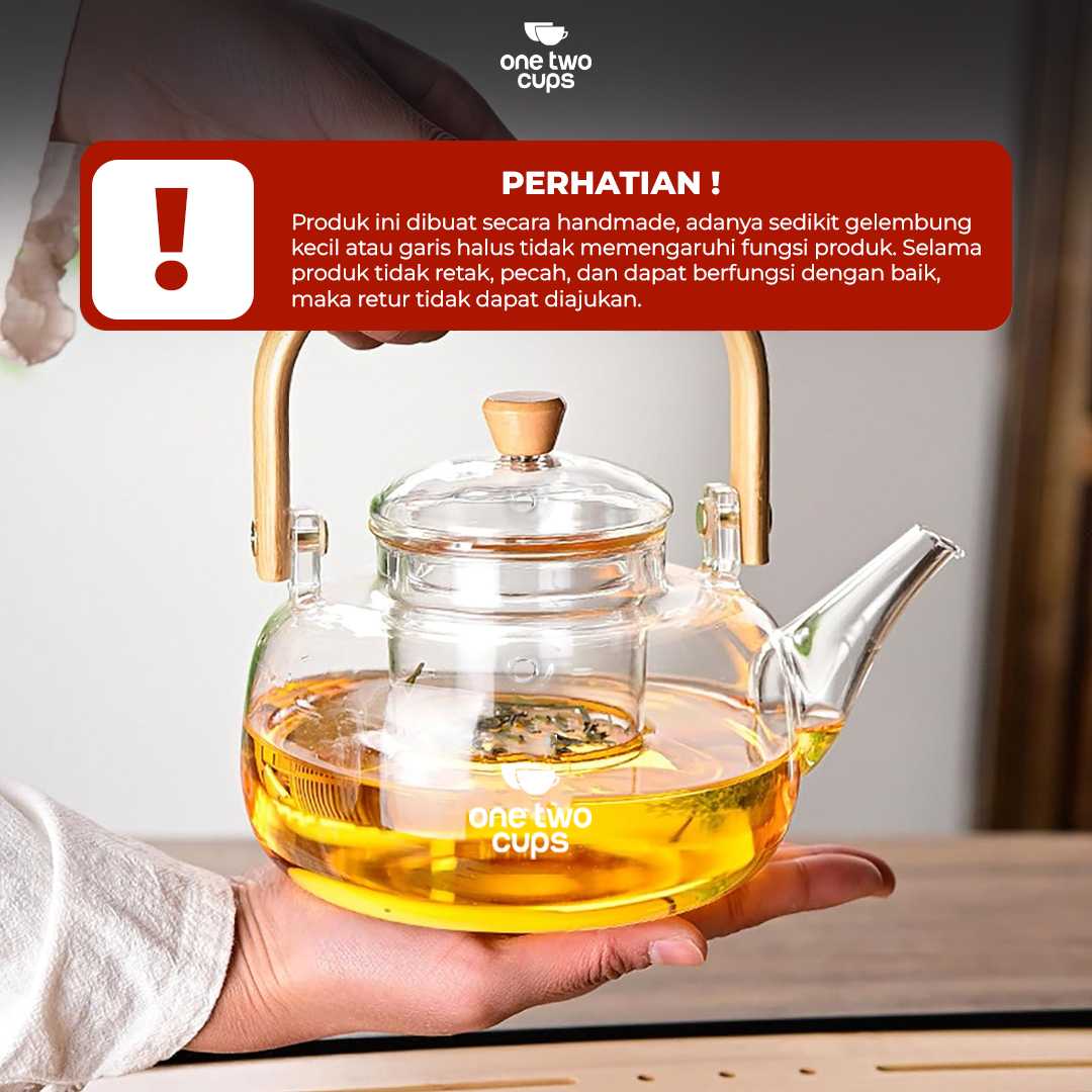 One Two Cups Teko Teh Kaca Borosilikat Saringan Tahan Panas Teapot - 8CV101 - Gambar 6