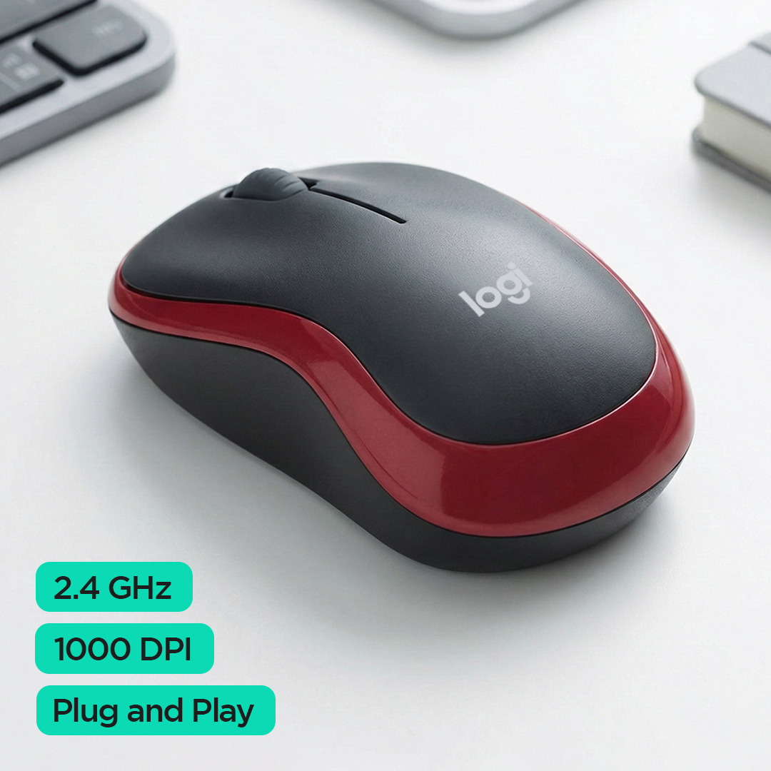 Logitech Mouse Wireless Optical 2.4GHz Ergonomic 3 Key 1000DPI - M185