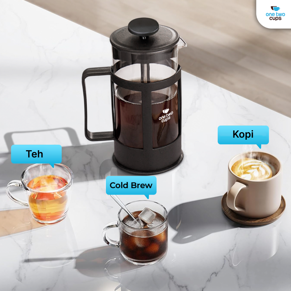 One Two Cups French Press Coffee Maker Pot Plunger Glass - FN40 - Gambar 6