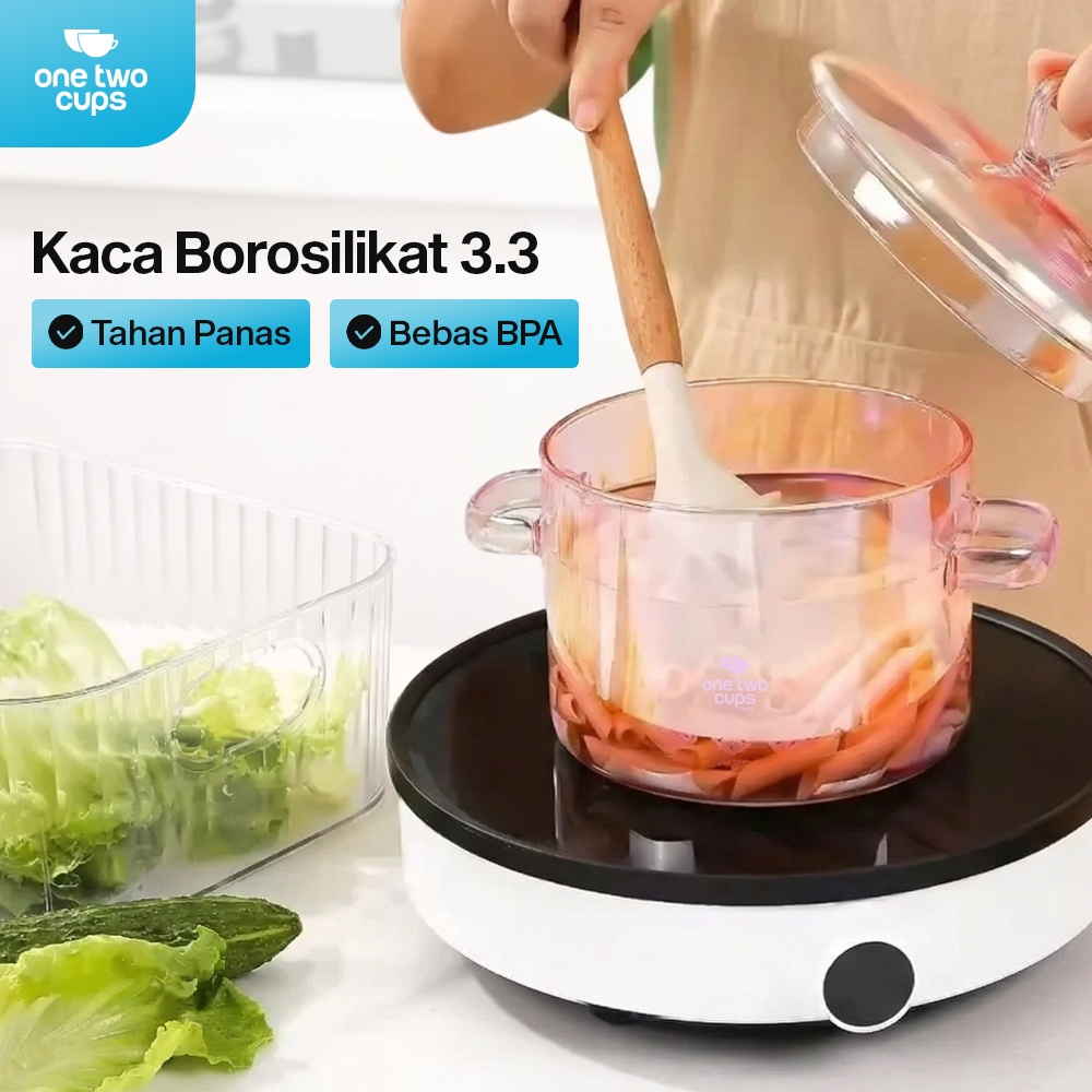 One Two Cups Panci Kaca Cooking Pot Borosilicate Tahan Panas Api 15cm - TH-15