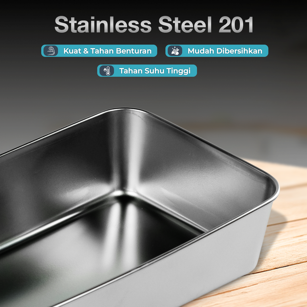 KAOHEEG Kotak Makan Lunch Box Stainless Steel 201 Single Layer 1.6L - KH16