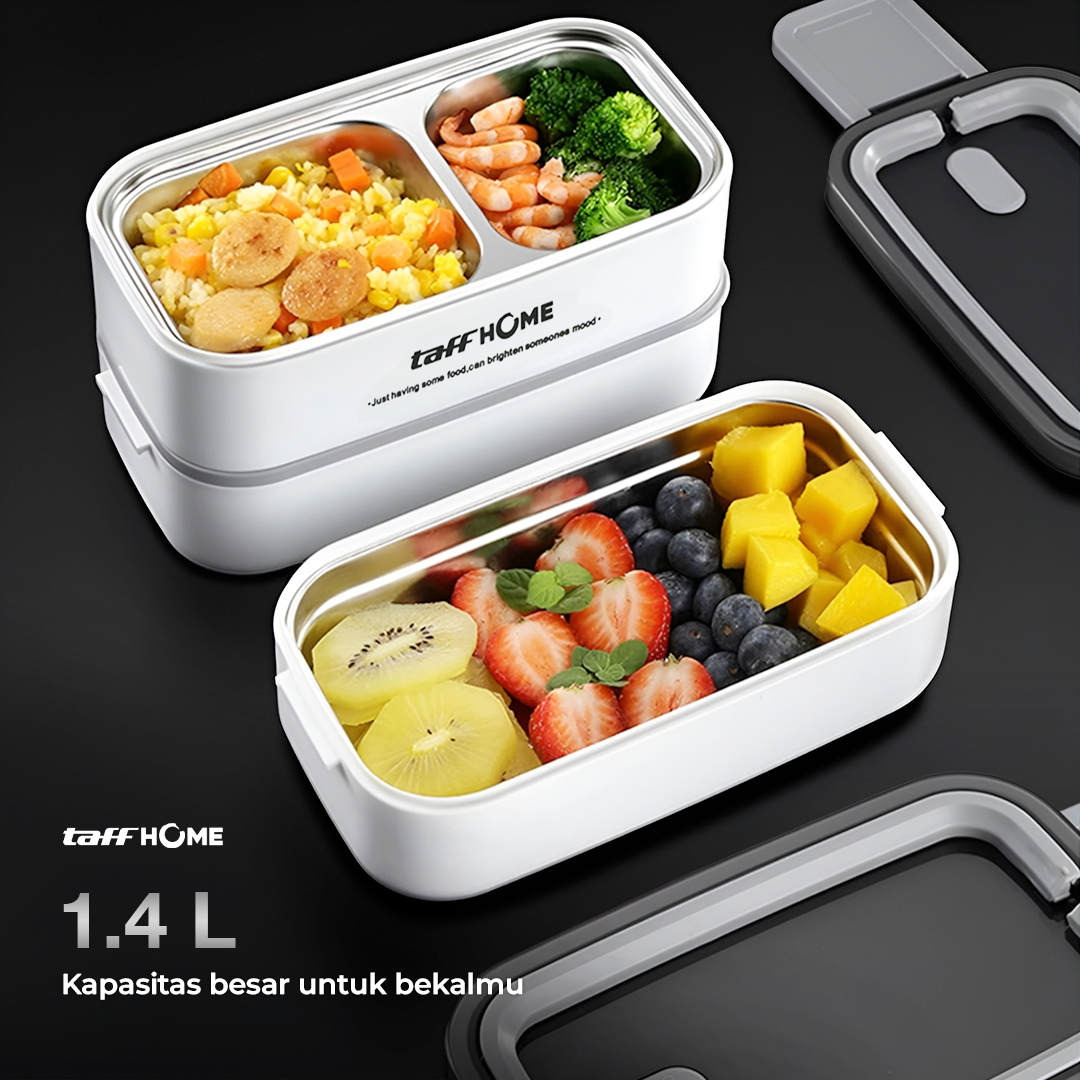 TaffHOME Kotak Makan Lunch Box Stainless Steel Double Layer 1.4L Grid - J274