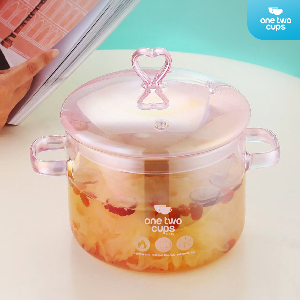 One Two Cups Panci Kaca Cooking Pot Borosilicate Tahan Panas Api 15cm - TH-15